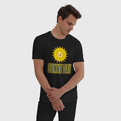 Пижама хлопковая мужская Солнечный день - надпись и веселое солнышко, цвет: черный — фото 2