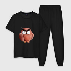 Пижама хлопковая мужская Сердитая сова с круглыми глазами, цвет: черный
