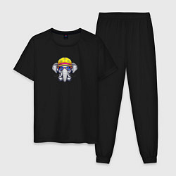 Пижама хлопковая мужская Слон и наушники, цвет: черный