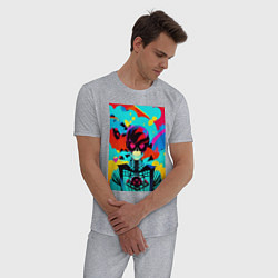 Пижама хлопковая мужская Прикольный черепок - поп-арт, цвет: меланж — фото 2