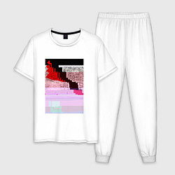 Пижама хлопковая мужская Abstract glitch, цвет: белый