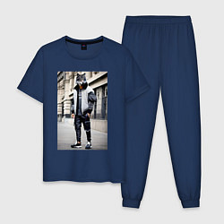 Пижама хлопковая мужская Модный городской волчара - нейросеть, цвет: тёмно-синий