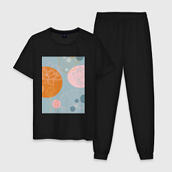 Пижама хлопковая мужская Минималистичный лотос, цвет: черный