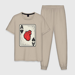Пижама хлопковая мужская Туз сердца, цвет: миндальный