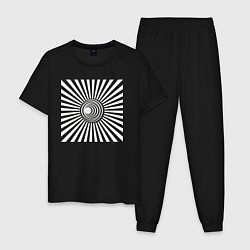 Пижама хлопковая мужская Черно-белая иллюзия - Полосатый фон, цвет: черный