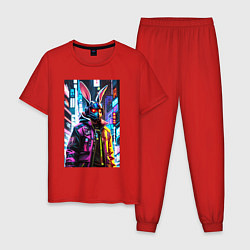 Пижама хлопковая мужская Cool hare - cyberpunk - metropolis, цвет: красный