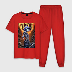 Пижама хлопковая мужская Костлявая ведьма - нейросеть, цвет: красный