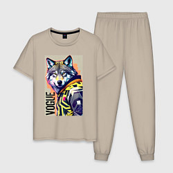 Пижама хлопковая мужская Wolf fashionista - pop art, цвет: миндальный