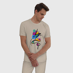 Пижама хлопковая мужская Яркая разноцветная абстракция, цвет: миндальный — фото 2