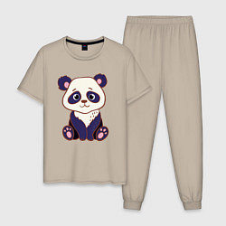 Пижама хлопковая мужская Милашка панда, цвет: миндальный