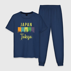 Пижама хлопковая мужская Токио Япония, цвет: тёмно-синий