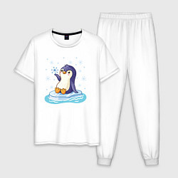 Пижама хлопковая мужская Пингвин на льдине, цвет: белый