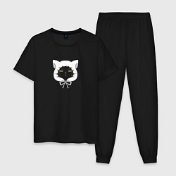 Пижама хлопковая мужская Кот в капюшоне - домохозяин, цвет: черный