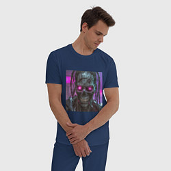 Пижама хлопковая мужская Зомби скелет в стиле киберпанк, цвет: тёмно-синий — фото 2