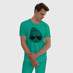 Пижама хлопковая мужская Енот стильный, цвет: зеленый — фото 2