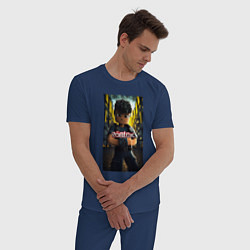 Пижама хлопковая мужская Roblox man and logo, цвет: тёмно-синий — фото 2