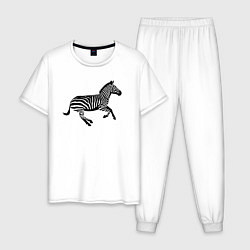 Пижама хлопковая мужская Зебра сбоку, цвет: белый