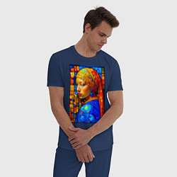 Пижама хлопковая мужская Девушка с жемчужной серёжкой - мозаика, цвет: тёмно-синий — фото 2