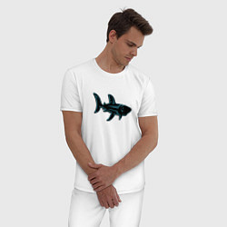 Пижама хлопковая мужская Неоновая акула с узором, цвет: белый — фото 2