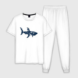 Пижама хлопковая мужская Трайбл акула призрак, цвет: белый