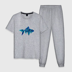 Пижама хлопковая мужская Морская рыбка из мозаики, цвет: меланж