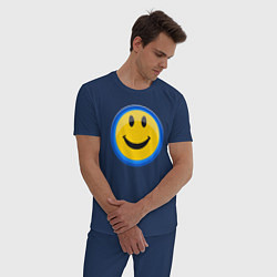 Пижама хлопковая мужская Смайлик улыбающийся эмодзи, цвет: тёмно-синий — фото 2