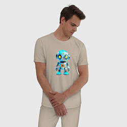 Пижама хлопковая мужская Милый маленький робот, цвет: миндальный — фото 2