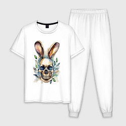 Пижама хлопковая мужская Moмo - череп с ушами зайца, цвет: белый
