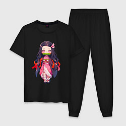 Пижама хлопковая мужская Чиби Незуко - Клинок демонов, цвет: черный