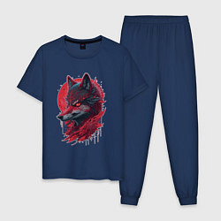 Пижама хлопковая мужская Красный сверепый волк, цвет: тёмно-синий