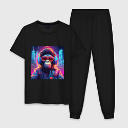 Пижама хлопковая мужская Антропоморфная обезьяна, цвет: черный