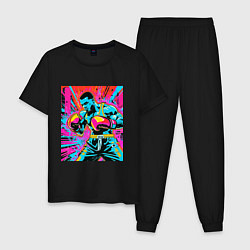 Пижама хлопковая мужская Боксерский поединок, цвет: черный