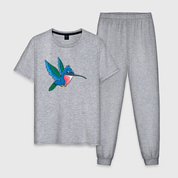 Пижама хлопковая мужская Синяя колибри, цвет: меланж