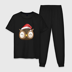 Пижама хлопковая мужская Новогодняя сова, цвет: черный