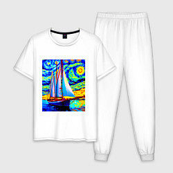 Пижама хлопковая мужская Парусная яхта, цвет: белый