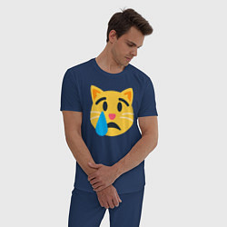 Пижама хлопковая мужская Жёлтый котик грустит, цвет: тёмно-синий — фото 2