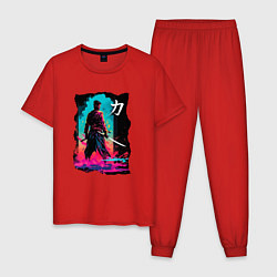 Пижама хлопковая мужская Мечник с катанами, цвет: красный