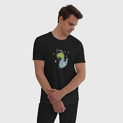 Пижама хлопковая мужская Мультяшный динозавр космонавт в скафандре, цвет: черный — фото 2