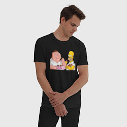 Пижама хлопковая мужская Питер и Гомер едят пончики, цвет: черный — фото 2