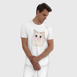 Пижама хлопковая мужская Котик мем люблю, цвет: белый — фото 2