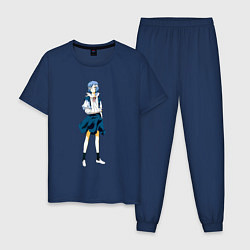 Пижама хлопковая мужская Аянами в школьной форме с травмой, цвет: тёмно-синий