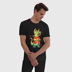 Пижама хлопковая мужская Милый дракончик в свитере, цвет: черный — фото 2
