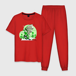 Мужская пижама Зелёный дракон на скале 2024