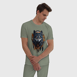 Пижама хлопковая мужская Волк и ловец снов, цвет: авокадо — фото 2