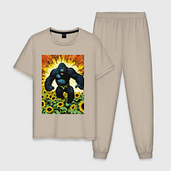 Пижама хлопковая мужская Разъяренная горилла, цвет: миндальный