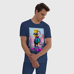 Пижама хлопковая мужская Барт Симпсон на скейтборде - киберпанк, цвет: тёмно-синий — фото 2