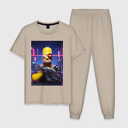 Пижама хлопковая мужская Cyber Homer Simpson - ai art, цвет: миндальный