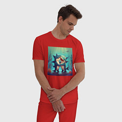 Пижама хлопковая мужская Акулы обнимаются, цвет: красный — фото 2