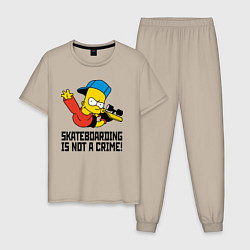 Пижама хлопковая мужская Барт Симпсон скейтбордист, цвет: миндальный