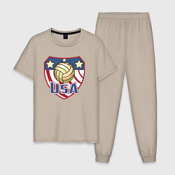 Пижама хлопковая мужская США волейбол, цвет: миндальный